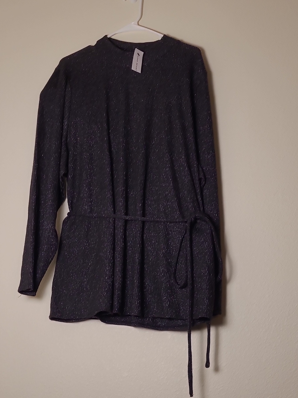 Women's Lane Bryant Black Silver Metallic Long-Sleeve Rib Knit Crewneck Sweater